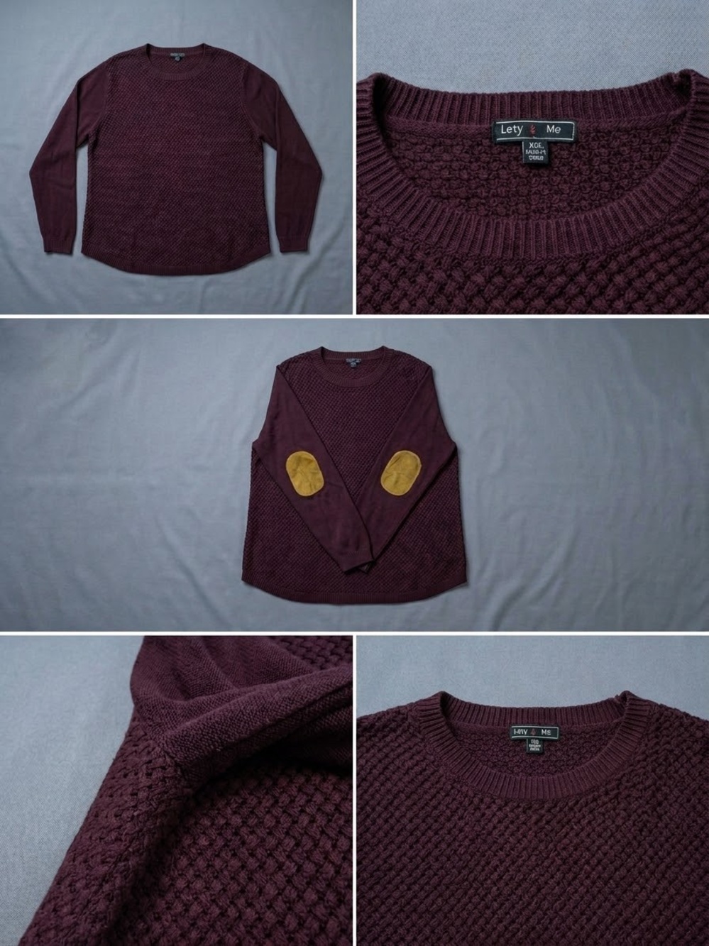 Lety & Me Burgundy Textured Knit Sweater with Suede Elbow Patches